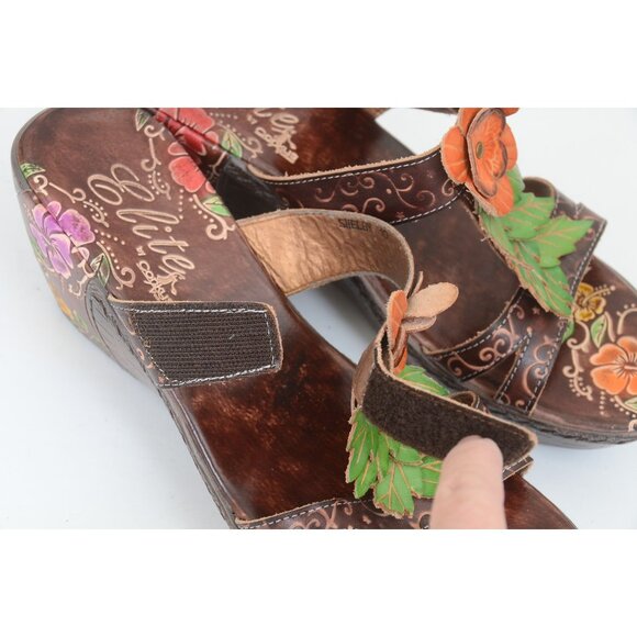 Corkys Hand Painted Floral Leather Slip-On Wedge Heel Sandal Boho Colorful Sz 10 - Picture 8 of 11